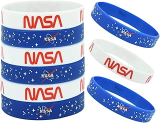Vuzvuv 18 Pcs NASA Rubber Bracelets, Outer Space Design Silicone Wristbands Blue and White Color Style Bracelets for Spaces Themed Birthday Party Decoration Supplies