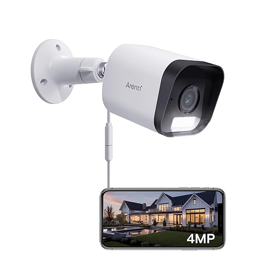 ARENTI 4MP Outdoor Security Camera Wired with Color Night Vision, Spotlight & Siren Alarm, AI Human Detection, IP65 Waterproof Surveillance, 2.4GHz WiFi Only