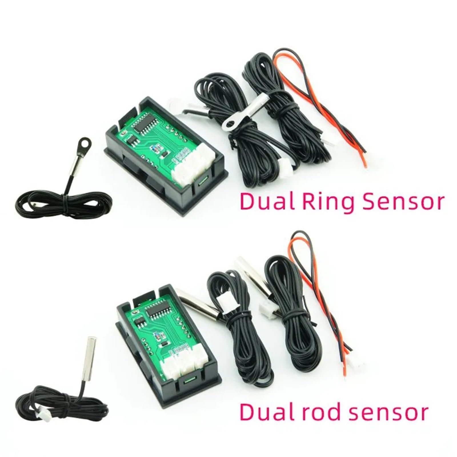 1 szt. 4 V-30 V Mini LED Dual Display Digital Czujnik temperatury W/NTC wodoszczelna metalowa sonda tester temperatury do wnętrz (niebiesko-zielony pierścień)