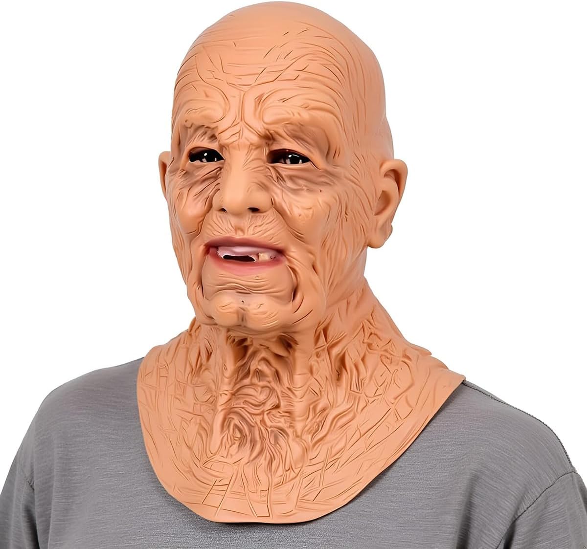 Halloween Old Man Masks, Ugly Scary Wrinkle Human Man Full Head Mask Granpa Christmas Costume Accessories