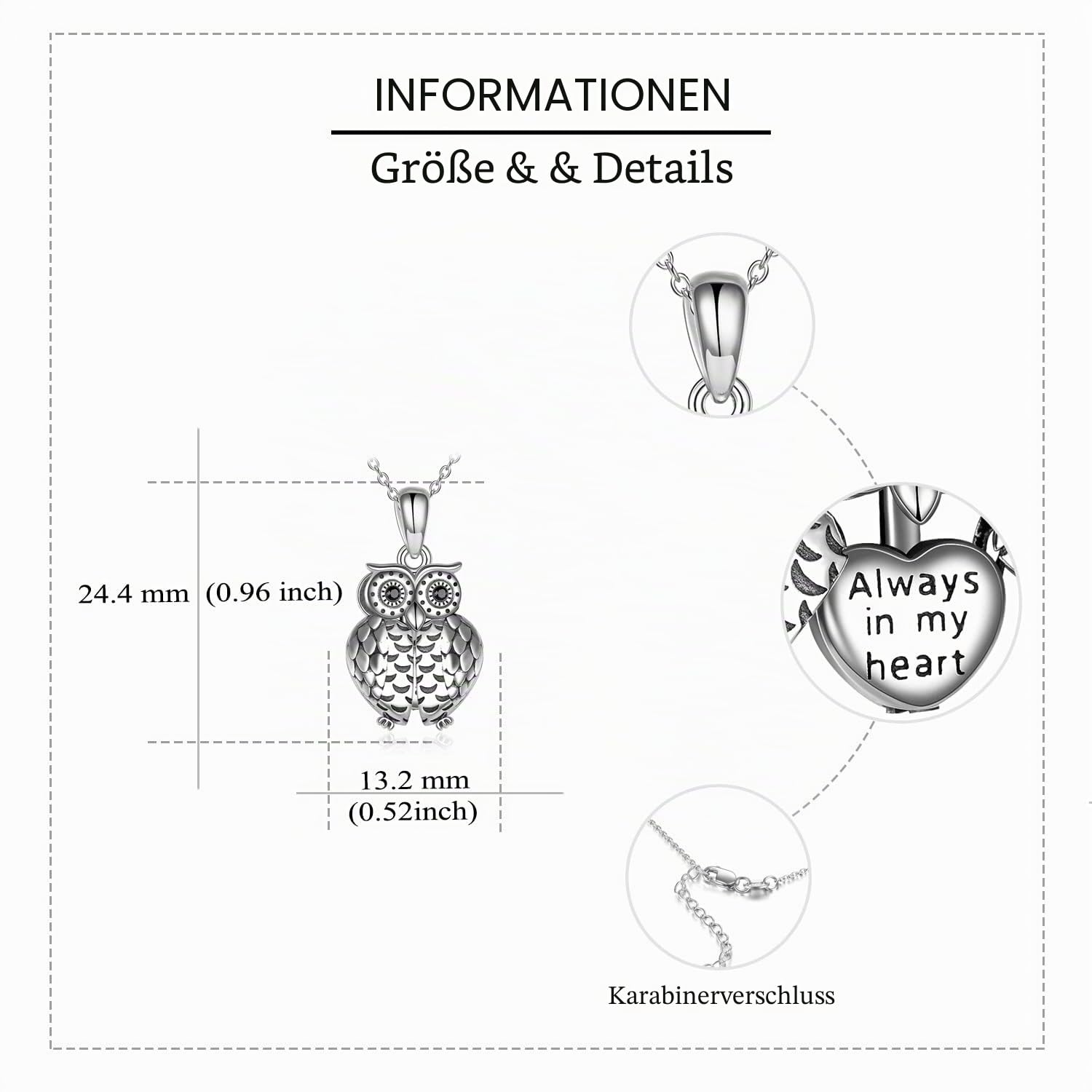 URONE Urnen Kette für Asche 925 Sterling Silber Asche Anhänger Halskette Kremations Schmuck für Männer Frauen