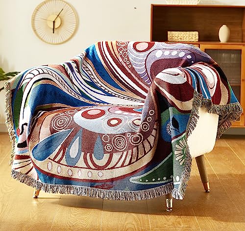 Touchat Boho Throw Blanket, Butterfly Throw Blanket, Colorful Blanket With Tassel, Western Decorative Farmhouse Blanket,Southwest Bohemian Blanket For Chair, Bed cover