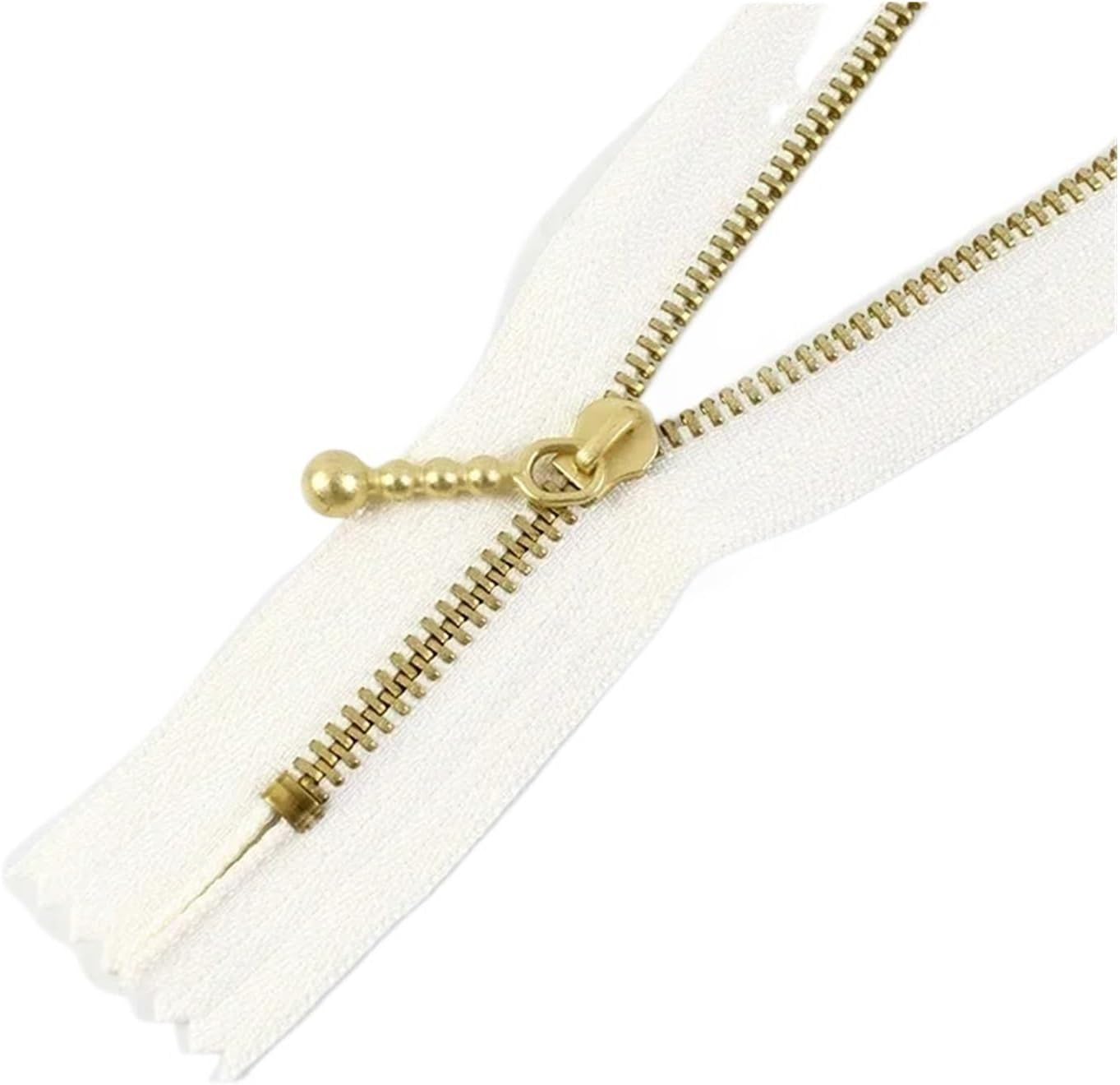 10Pcs 3# Metal Zipper Pure Copper 12cm-40cm Khaki Close-end Zips Sewing Down Jacket Bags Jeans Clothing Accessories(Beige,40cm)