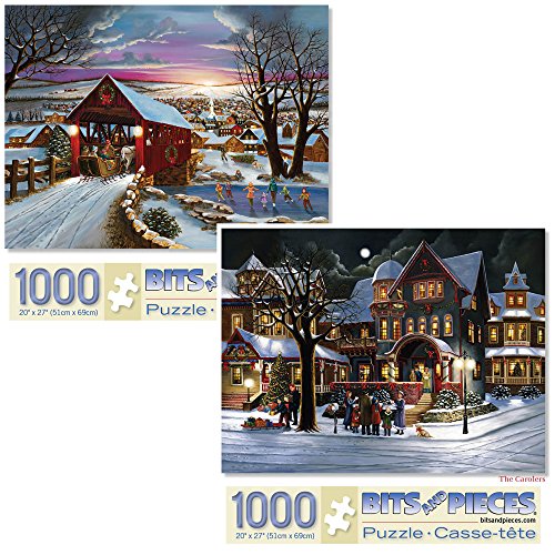 Bits and Pieces - Value Set of Two (2) 1000 Piece Jigsaw Puzzles for Adults - Each Puzzle Measures 20" x 27" - Home Again, The Carolers Jigsaws by Artist Artist H. Hargrove