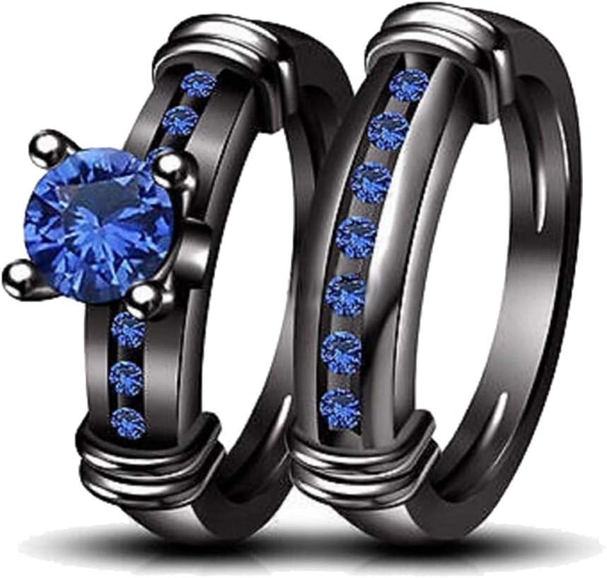 Bridal Sets Black Gold Plated Womens Wedding Bands Blue Cz Engagement Ring Sets