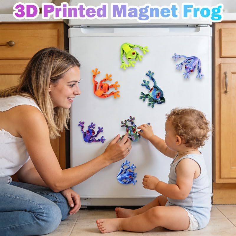 12 Pcs 3D Printed Strong Frog Fridge Magnets,3D Funny Fidget Animal Magnetic for Refrigerador, Cute Realistic Movable Joint Jump Frogs Model, Cool Magnet Decor for Home Office Classroom