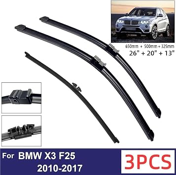 Wiper LHD Front & Rear Wiper Blades Set Compatible with BMW X3 F25 2010-2017 Windshield Windscreen Window Brushes 26+20+13