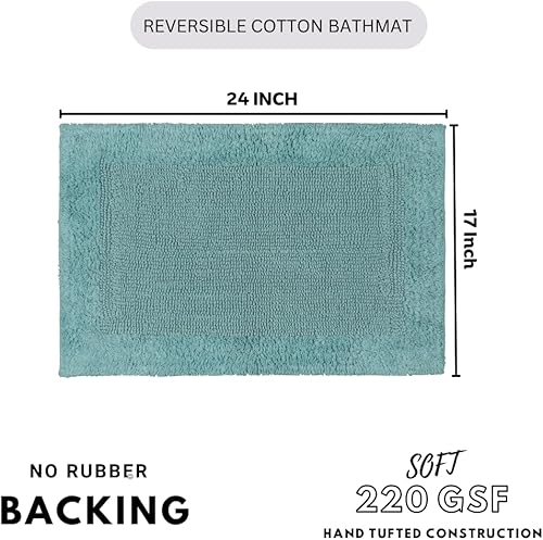 Miniatura 2 de Savi Home Alfombra de baño de 17 x 24 pulgadas, color azul aguamarina, 100% algodón puro, súper suave, color blanco afelpado y absorbente,