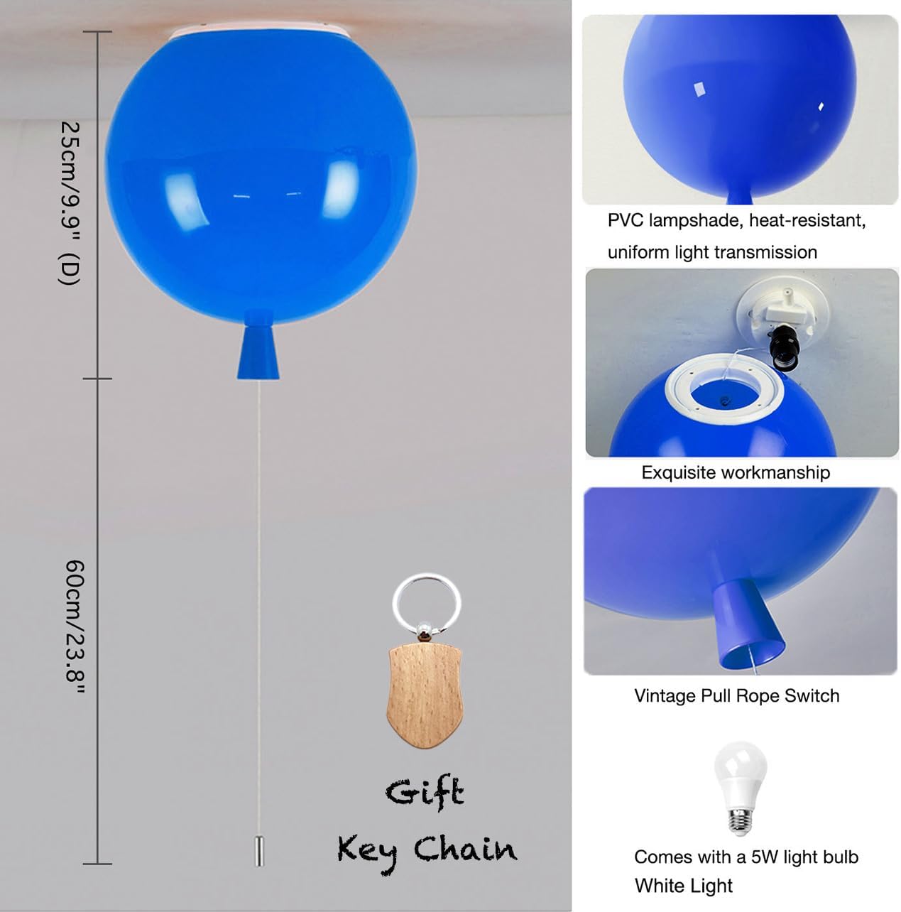 Colorful Balloon Ceiling Light Ceiling Lamp, Children's Room Decorative for Boys Girls, 25cm in Diameter, with 5W Bulb