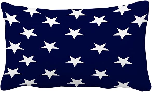 Leaveland Printed White Navy Star 12x20 Inch Cotton Linen Lumbar Throw Pillow Cover July 4th Patriotic Decorative Cushion Case Memorial Day Independence Day Flag Day Home Decor Sofa Accent Pillowcase