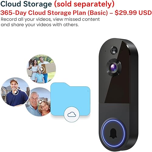 Miniatura 7 de Cámara inalámbrica con timbre de video Wi-Fi con visión nocturna, audio bidireccional, solo WiFi de 2.4G, detección de movimiento AI y