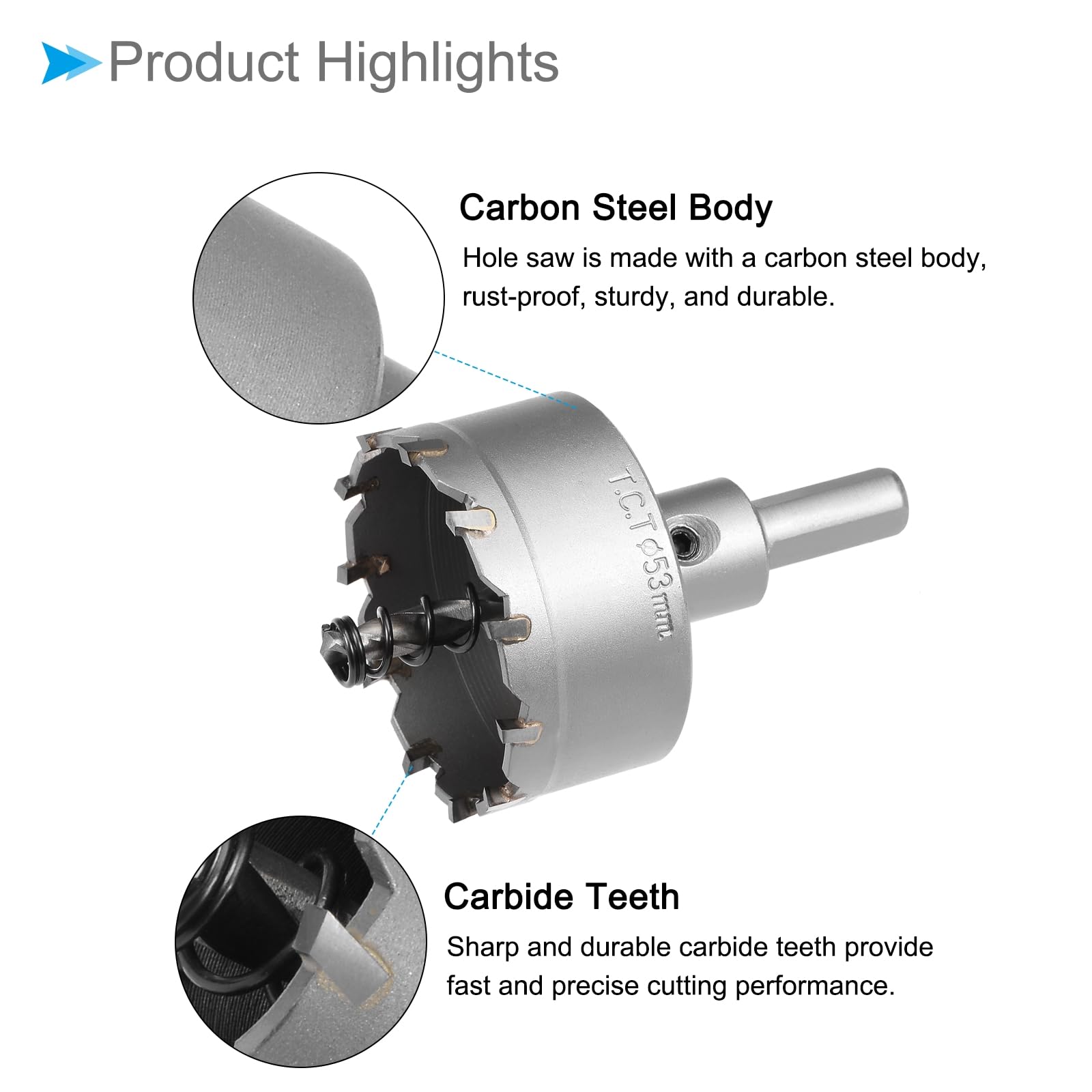 CoCud Carbide Hole Saw, 2.1 Inch/53mm Diameter, Metal Steel Hole Cutters Drill Bits - (Applications: for Metal Wood), 1-Pieces - Image 4