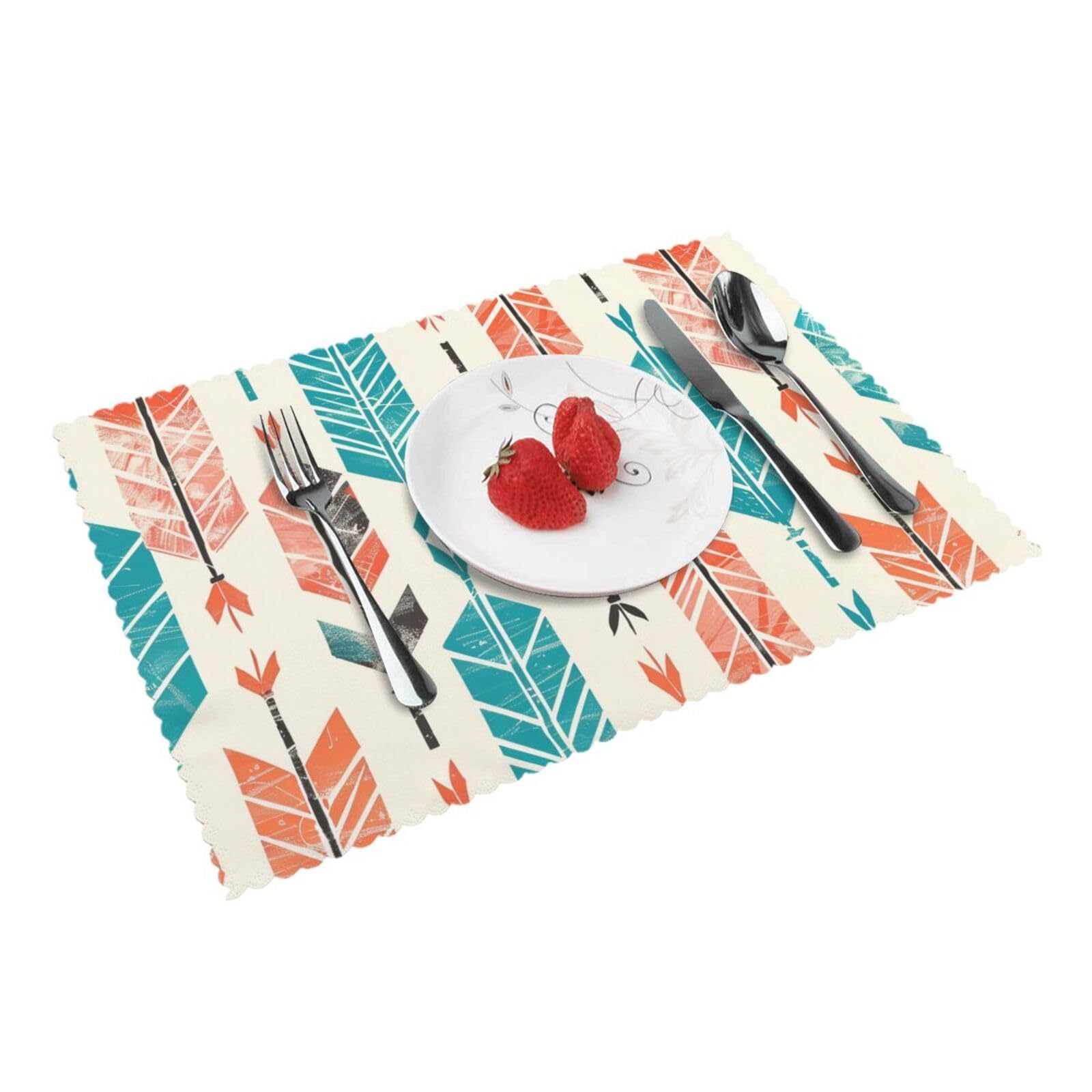 Coral and Teal Arrows Printed Placemat Heat Resistant Place Mats Set of 4 PCS Washable Kitchen Table Mats, 12x18 Inch