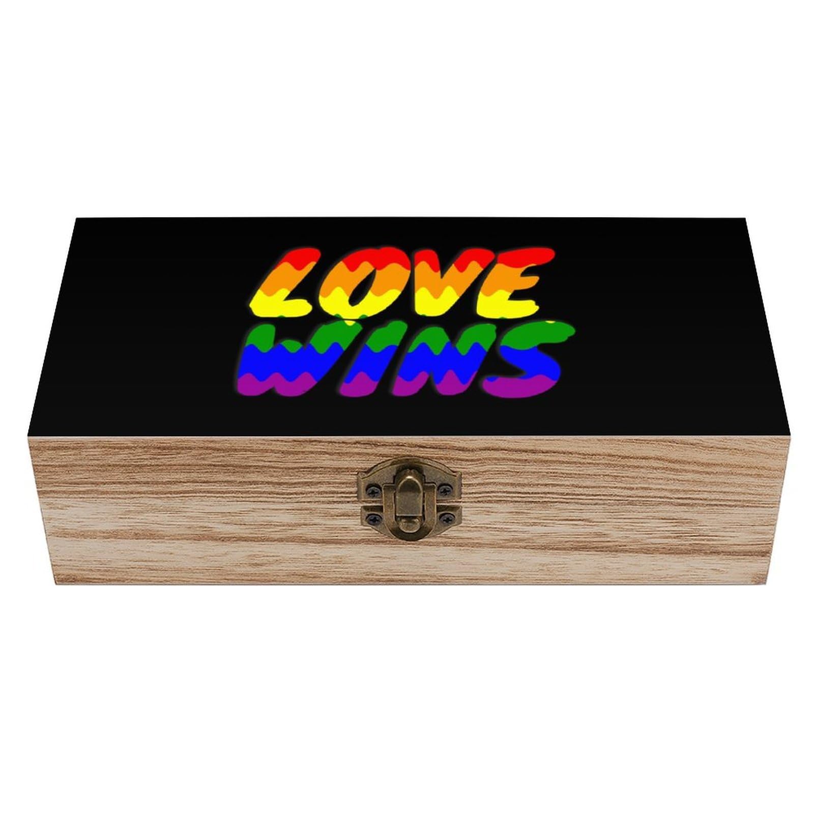 HLBSDM Love Wins LGBT Flag Wooden Storage Box Craft Memory Keepsake Treasure Chest Box Jewelry Organizer