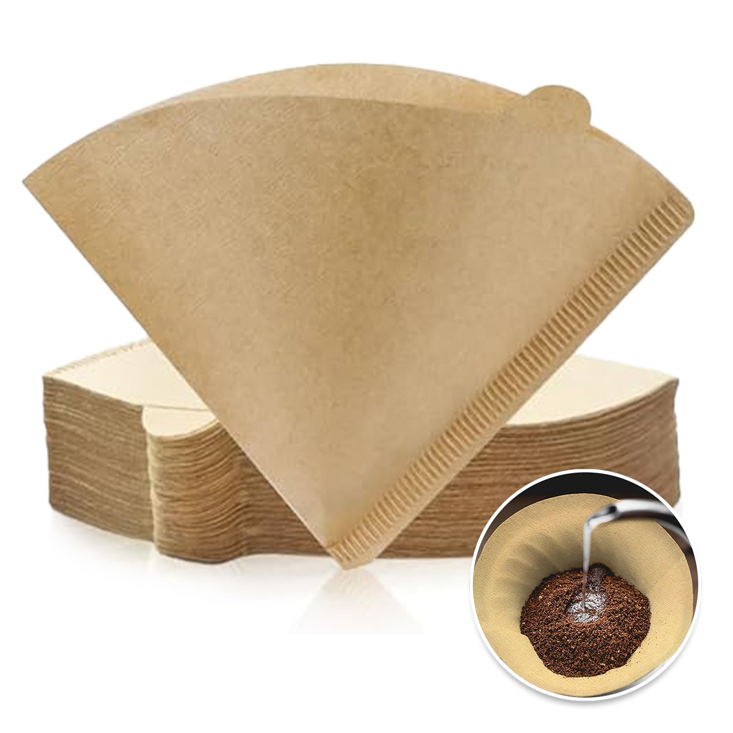 WARAF Coffee Filters V60 Cone Paper Premium Brown Natural Unbleached 100pcs Japanese Material Size 02, 2-4 Cups Pour Over Drip coffee maker Disposable فلتر قهوة ورقية مواد يابانية بجودة عالية