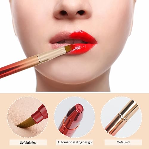 Miniatura 5 de Unaone Paquete de 2 Cepillo de labios para lápiz labial, cepillos de labios retráctiles, cepillo de maquillaje de doble extremo para brillo de