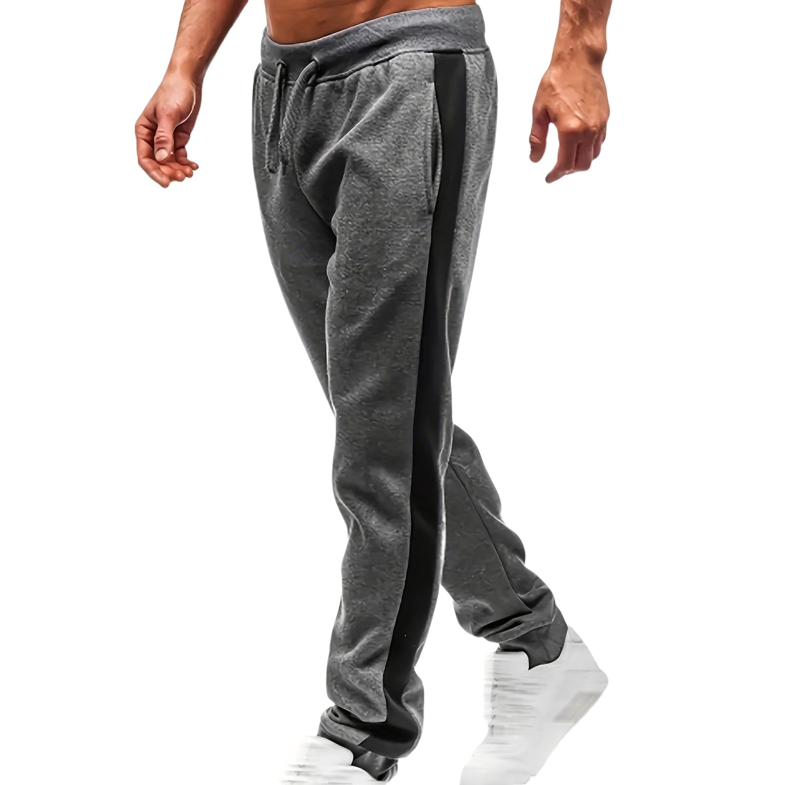 Mens Slim Fit Track Sweatpants Athletic Stripe Joggers Workout Fitness Pants Stretch Gym Elastic Pants
