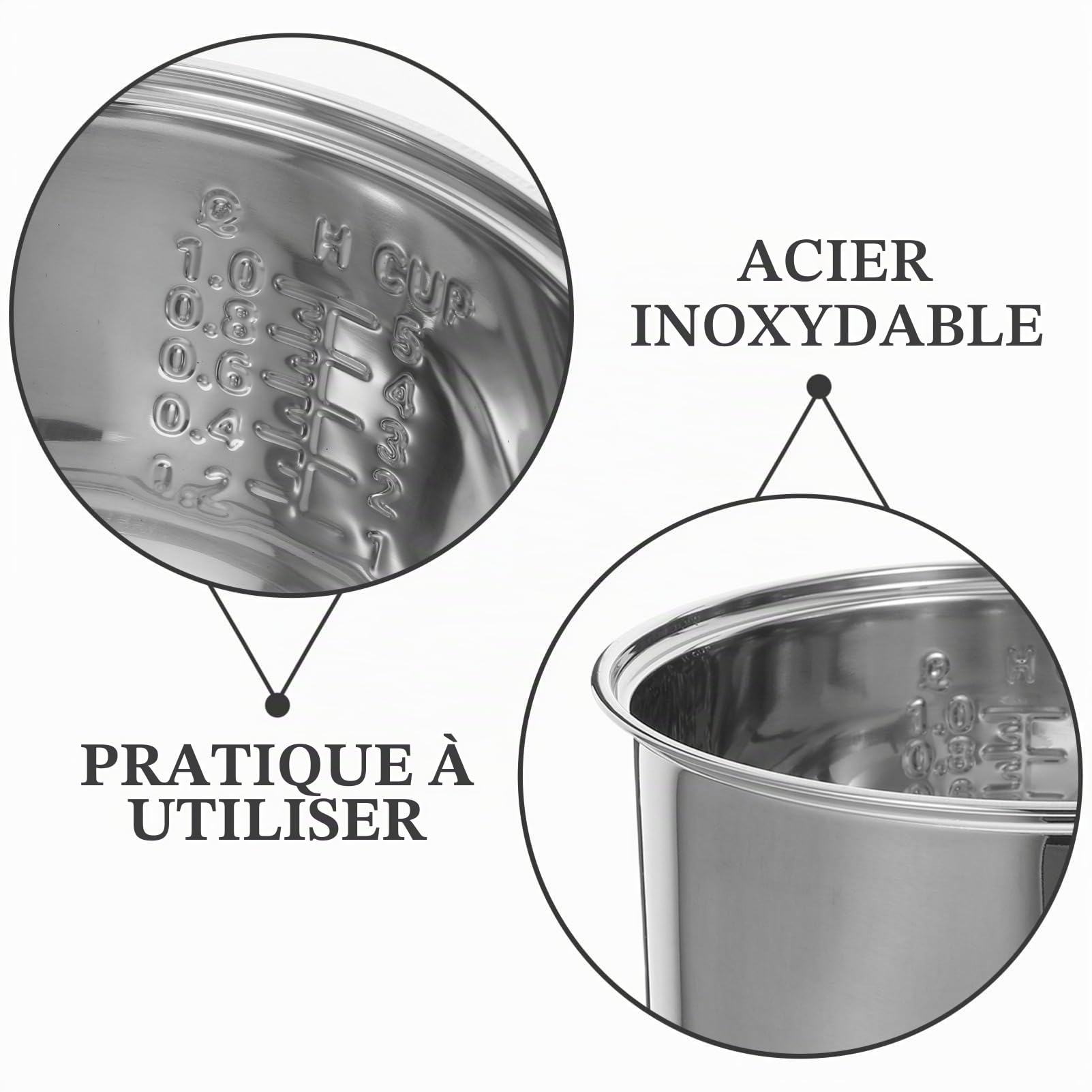 Amosfun Pot Intérieur Universel En Acier Inoxydable Pour Cuiseur À Riz 7.28In Remplacement Pour Cuisson De Riz Bouillie Et Vapeur Accessoire De Cuisine