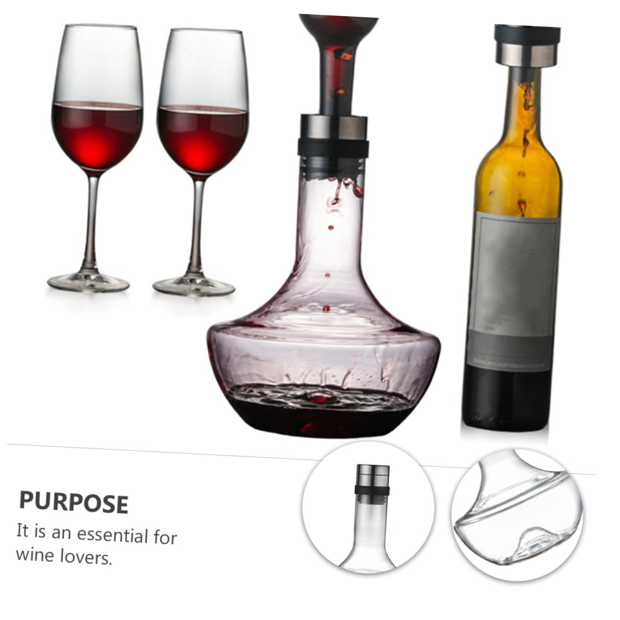 TOYANDONA Decantador de Vino Rápido de Vidrio Transparente Decantador Hogar de Vino Portátil de Vidrio Doméstico para Servir Tinto