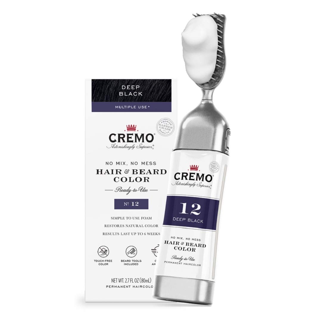 Cremo No Mix No Mess Hair and Beard Color Deep 2.7 Fluid Ounces, Jet Black, 1 Count