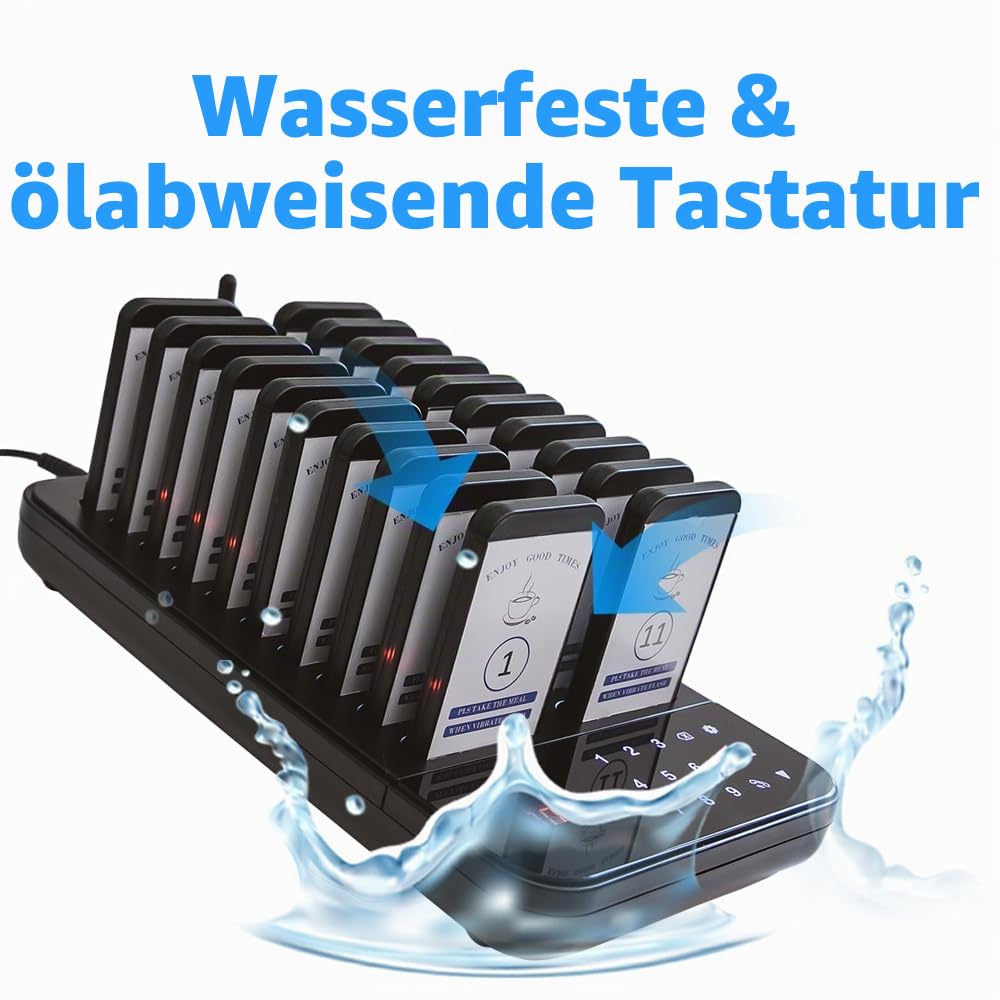 KZH Pager Rufsystem Restaurant, Aufrufsystem 500 Meters, 20 Pager System, 7 Anrufmodi, Mit Stopp Button, Auswechselbare Aufkleber, Buzzer Gastronomie für Konditorei, Hotel, Kneipen