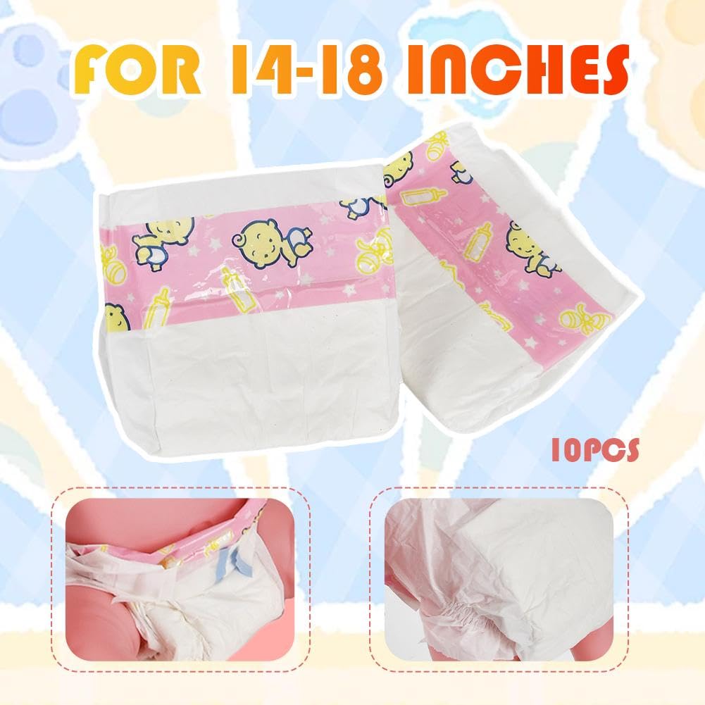 Baby Doll Diapers Pack,10PC Reborn Dolls Diapers Refill for 14~18 Inch Baby Doll Accessories,Reusable Newborn Dipaers,Adjustable Babydoll Underwear Newborn Underpants Accessories — view 8