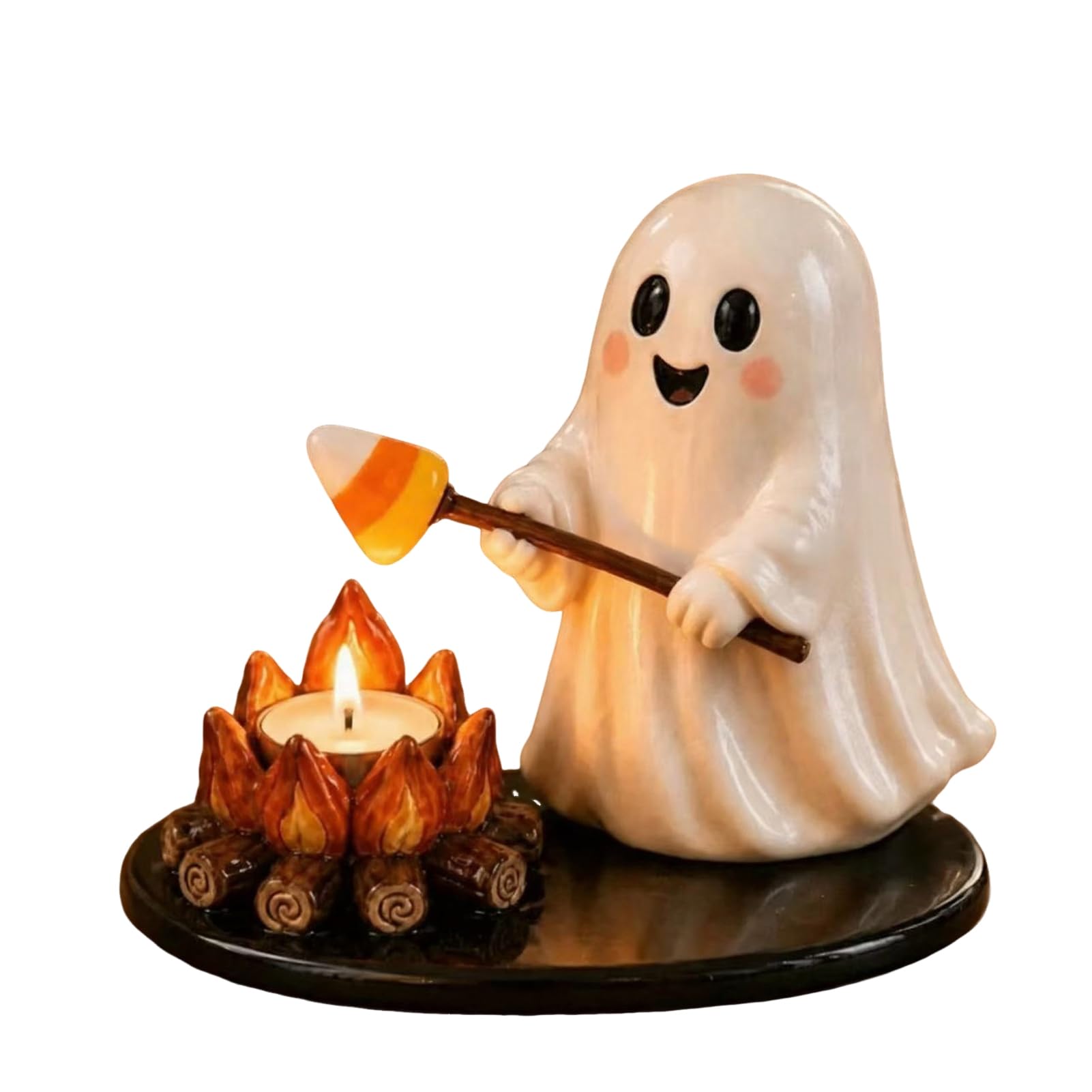 Halloween Campfire Tealight Holder Resin Mummy Ghost Scarecrow Candle Stand for Desk Fall Harvest Table Centerpiece Decor A