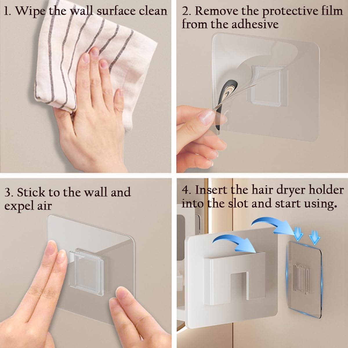 Soporte para Secador de Pelo Universal de Metal sin Taladro Blanco
