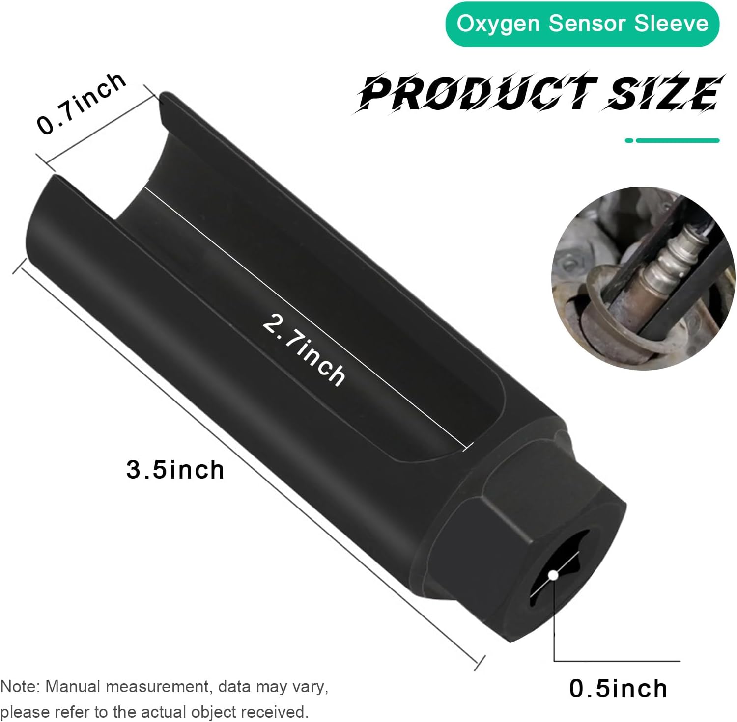 Oxygen Sensor Socket with Side Wire Cutout, 1/2 Inch Drive by 7/8 Inch 6-Point O2 Sensor Wrench Removal Tool, Offset Car Accessories for Preventing Damage to Wires (Large)