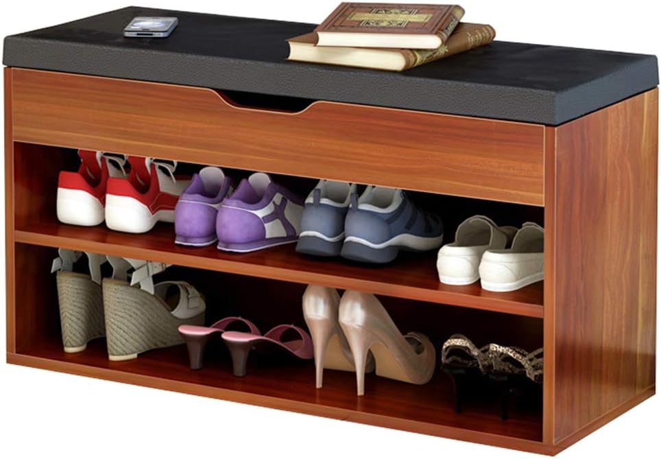 Shoe Rack Bench Double-Layer Storage Cabinet,Shoe Organizer,Storage Shelf,Holds Up to 150KG,Ideal for Entryway Hallway Bathroom Living Room and Corridor (80cm, Chestnut Wood Black A)