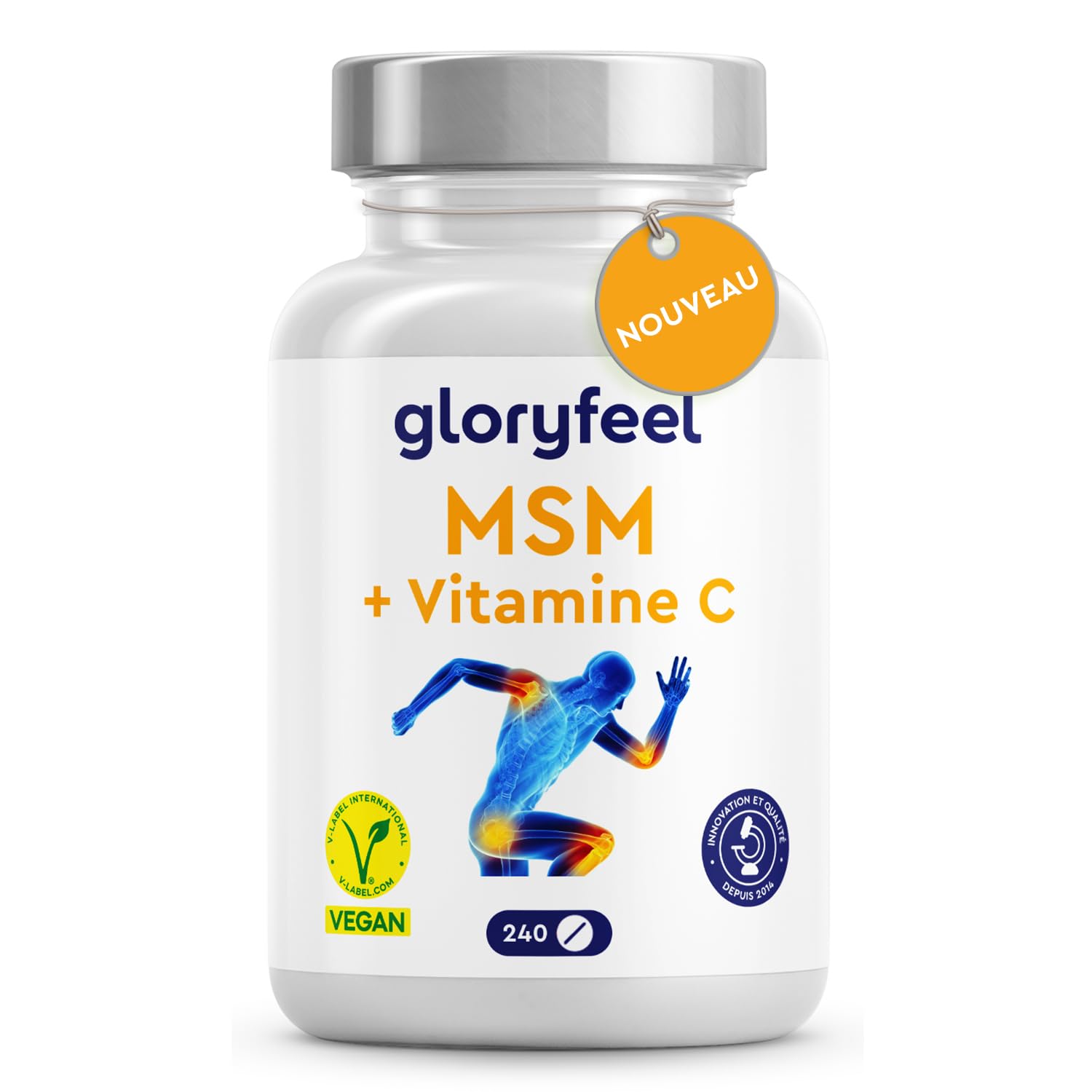 MSM avec Vitamine C, Complexe pour les Os, Articulations, Peau & Système Immunitaire*, 2000 mg de Méthylsulfonylméthane Par Dose, 240 Petits Comprimés, Alternative à la Poudre et aux Gelules