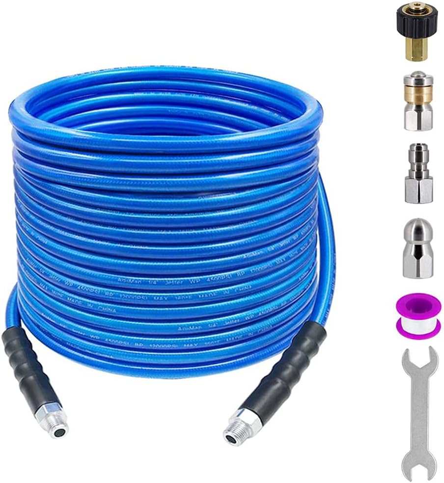 Amazon Com Agiiman Pressure Washer Sewer Jetter Kit 4000 Psi 1 4 Inch Npt Hydro Drain Jetter Cleaner Hose Rotating Sewer Jetting Nozzle With Wrench Orifice 4 0 4 5 50 Ft Patio Lawn Garden