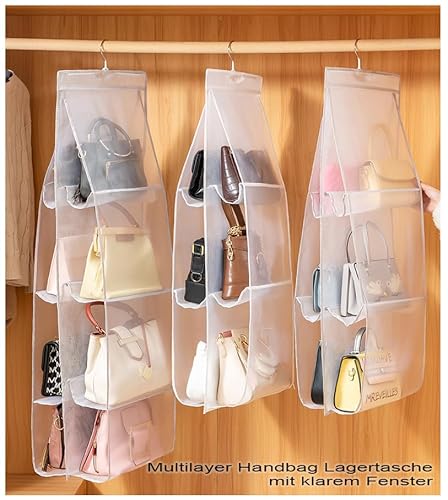 AARAINBOW Handtaschen Organizer zum Aufhängen, Transparent Handtasche Aufbewahrung für Familienschrank, 8-Taschen Kleiderschrank Organizer Faltbarer Hängeregal für Schultertasche, 113H*34.5W (A-Weiß)