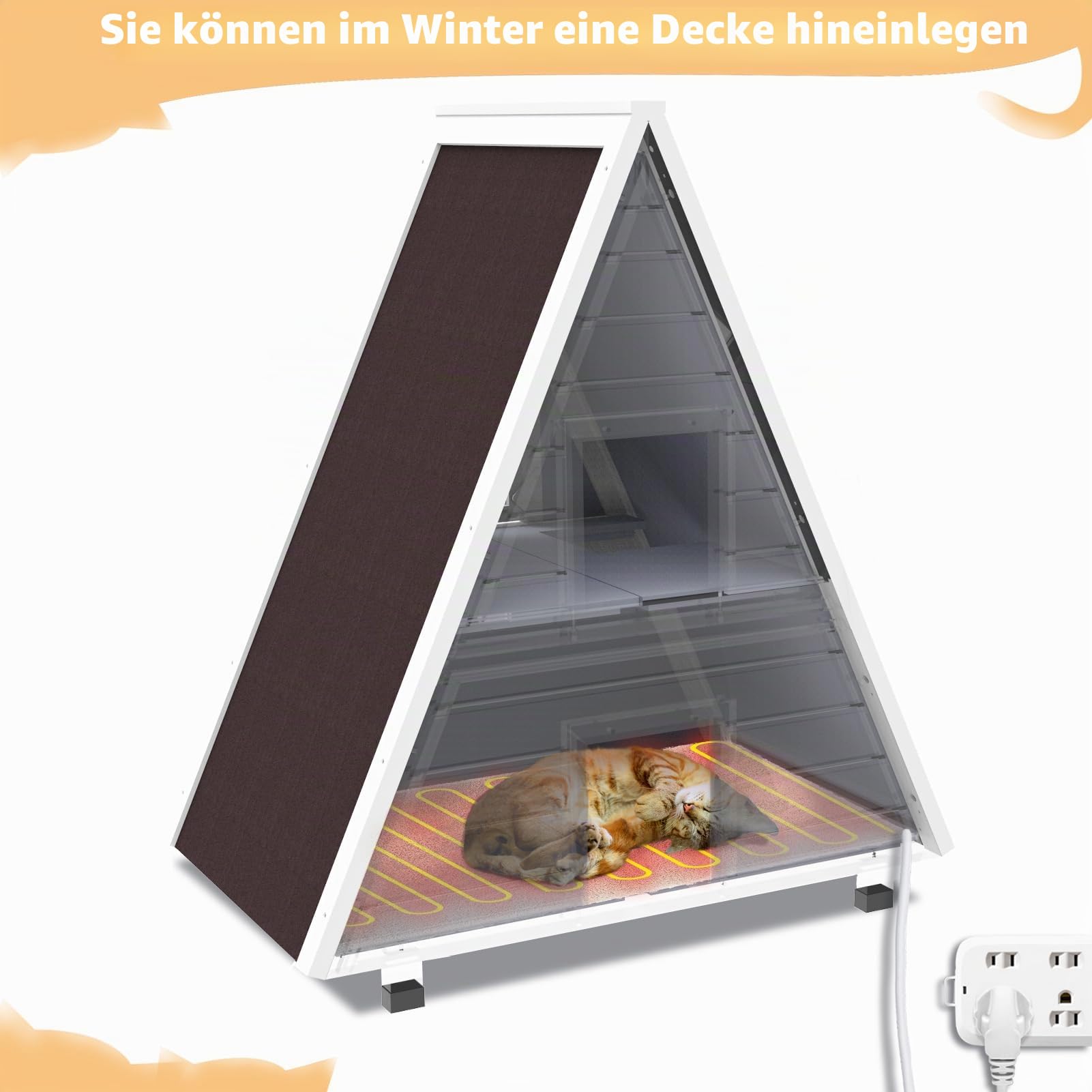Petsfit Katzenhaus Outdoor Winterfest mit Fluchttür Katzenhaus Outdoor Holz mit erhöhtem Design Katzenhöhle für Draussen Katzenhütte Wetterfest aus Spießtannenholz, Grau/2 Etagen