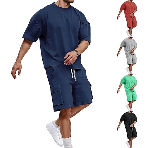 Men Outfits 2 Piece Fashion Casual Summer Drop Shoulder Oversize Tee Shirt Shorts Set Athletic Jogging Tracksuit