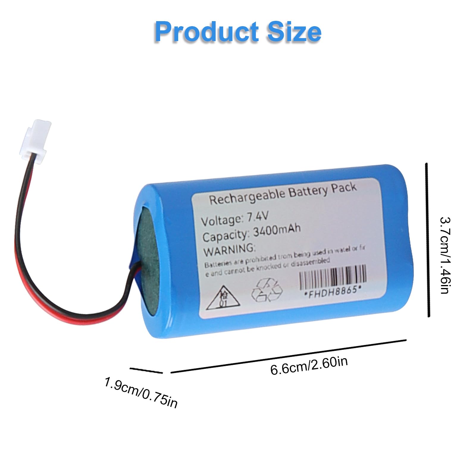 7.4V 3400mAh Rechargeable Batteries au Lithium-ION avec Connecteur XH2.54-2 Broches Fiche, 18650 2S1P, pour l'électronique, Appareils d'éclairage, Lampe Torche - 2