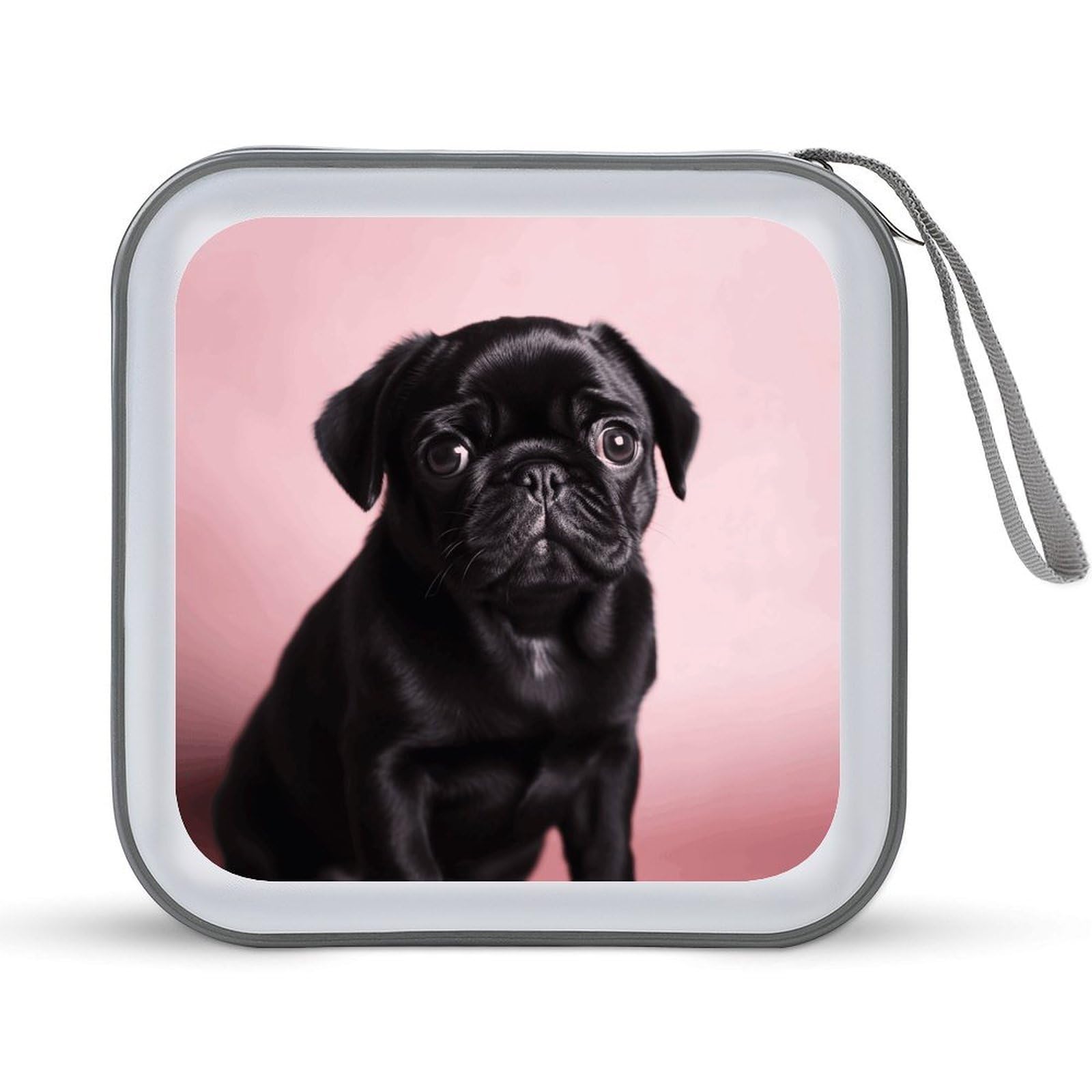 VstaDank Cute Black Pug CD Case Holder Hard Plastic DVD Case Storage Holders 40 Capacity Large Storage Disc Wallet Bag Portable Zipper CD/DVD Wallet Holder Organizer for Car Home Travel