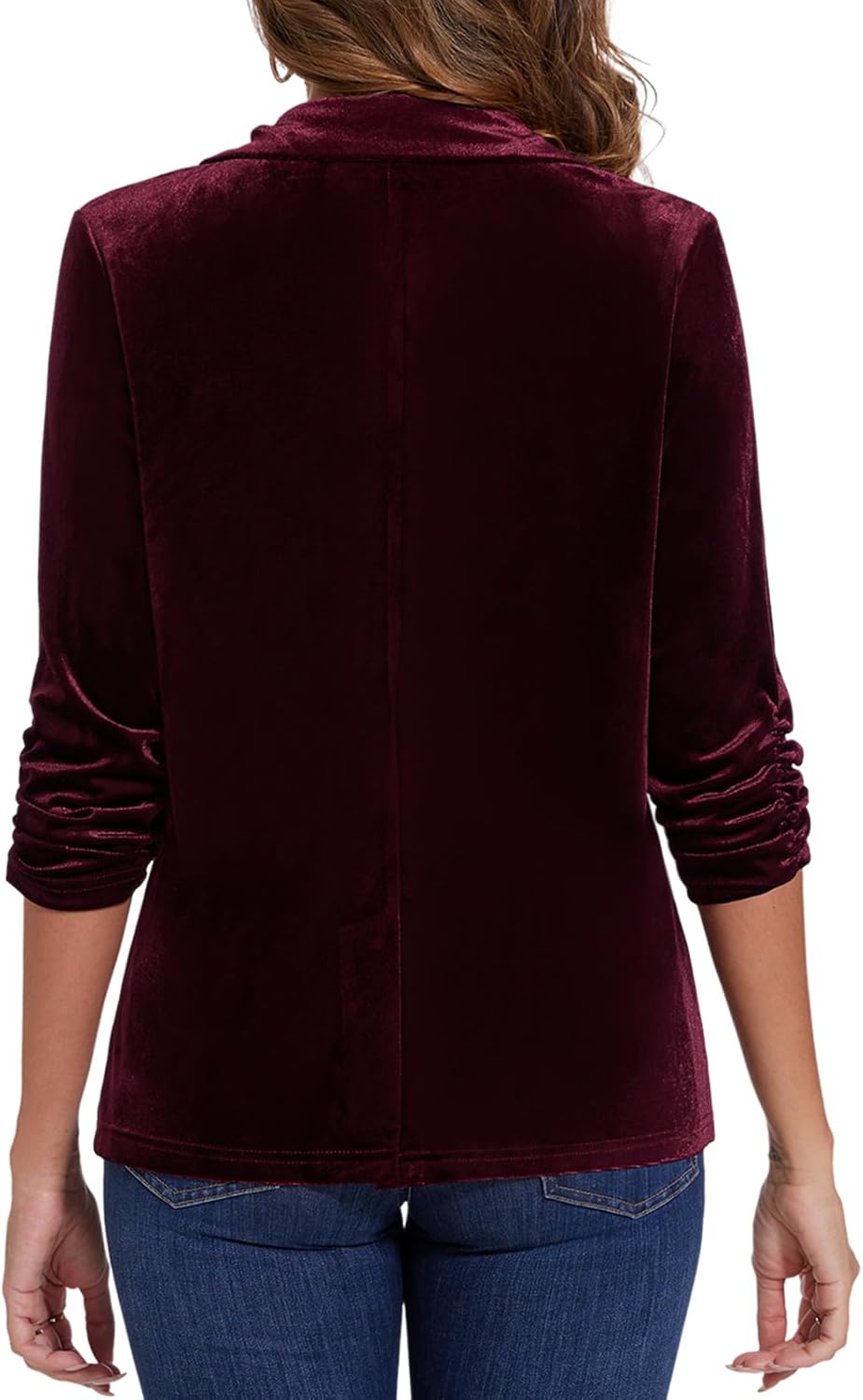 MINTLIMIT Women's Velvet Blazer Ruched 3/4 Sleeve Jacket Notch Lapel Button Open Front Casual Blazers with Pockets - Image 3