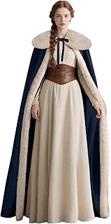 Renaissance Velvet Cape with Viking Fur Collar for Women Halloween Costume