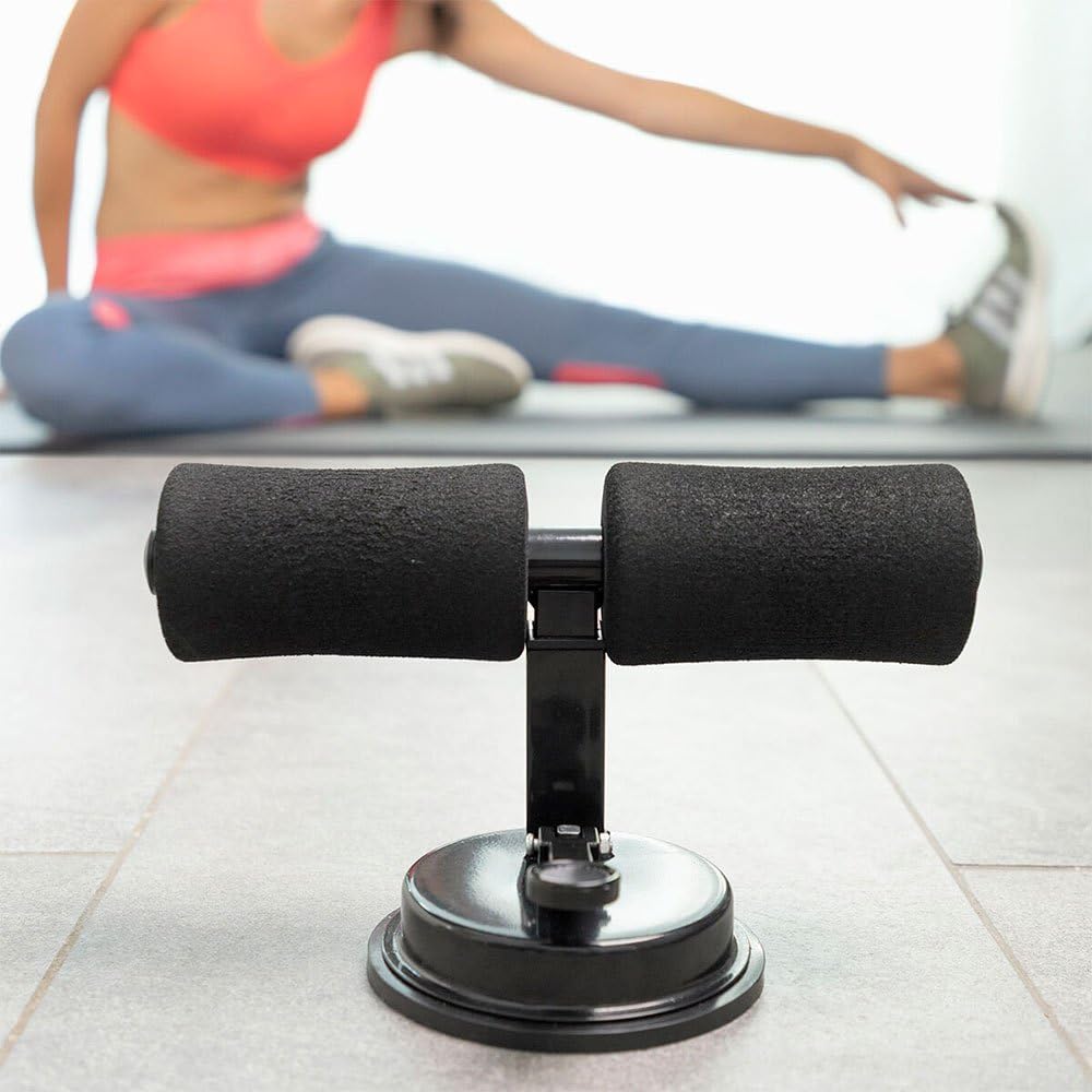 InnovaGoods Barre De Maintien Abdos – Fixation Ventouse, Poignées Mousse Antidérapantes, 3 Hauteurs, Acier, Support 100 Kg, Noire, Avec Guide D'exercices