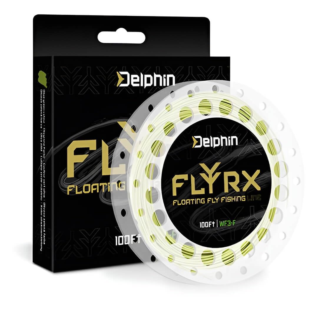 Delphin Flyrx Fliegenschnur WF 30m schwimmend - Allround Wurfschnur für Fliegenfischen, Keulenschnur, olivgrün, verjüngt, strapazierfähig, präzise Würfe, ideal für Seen & Flüsse, WF-3 bis WF-7