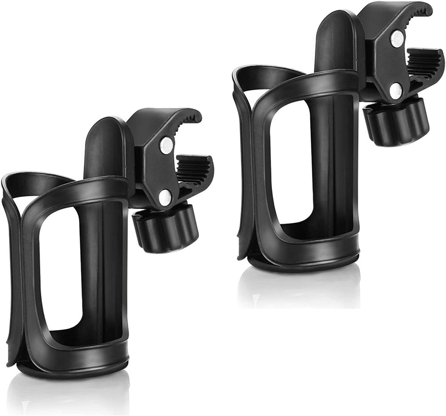 TOURTIER Travel Universal Cup Holder, 360 Degrees Rotation Bottle Holder for Strollers, Walkers, Wheelchairs, Rollator, Pushchair, Bicycle (Black, 2 Pcs)