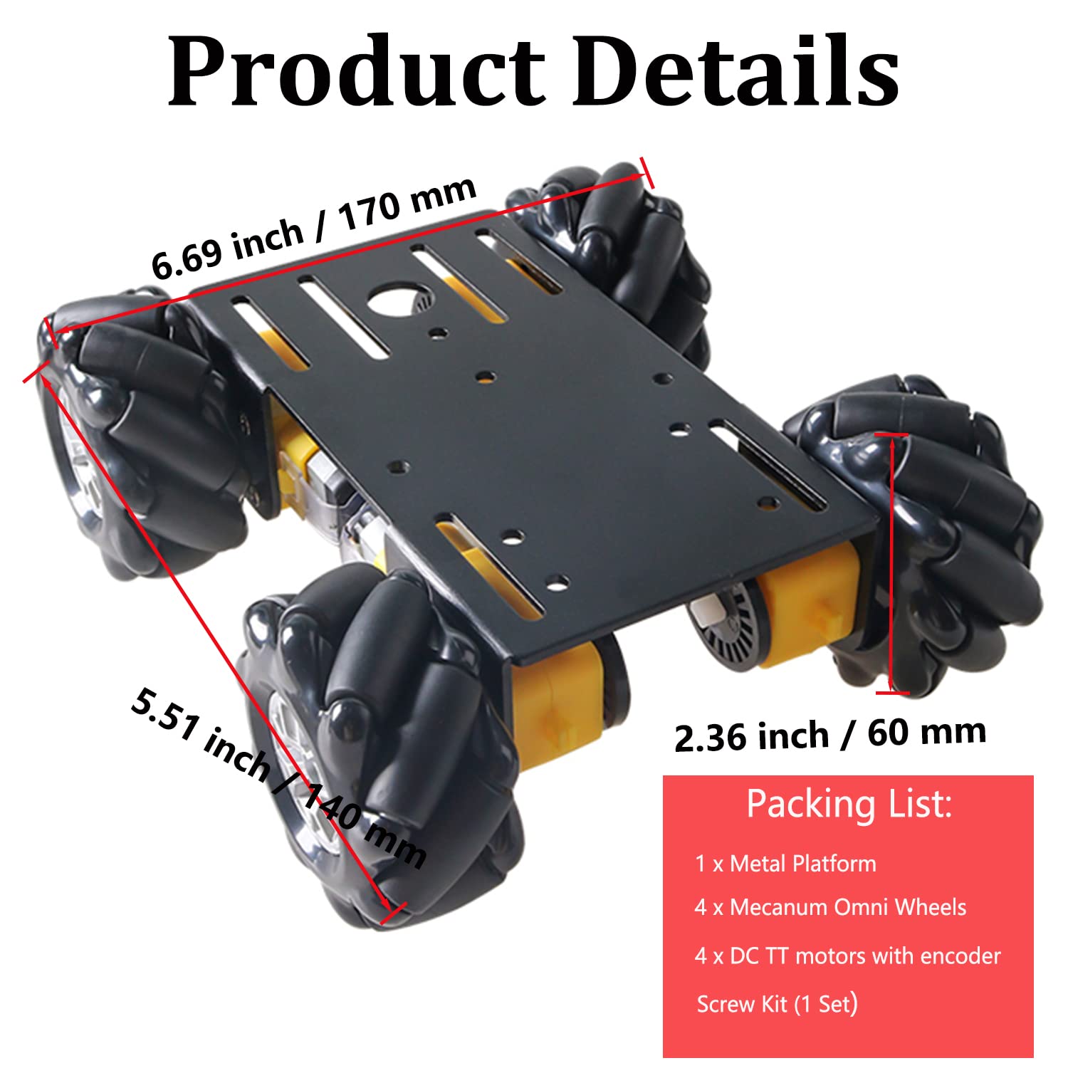 Microbit Kit 4WD Mecanum Wheel Robot Car Kit - Metal Chassis With DC ...