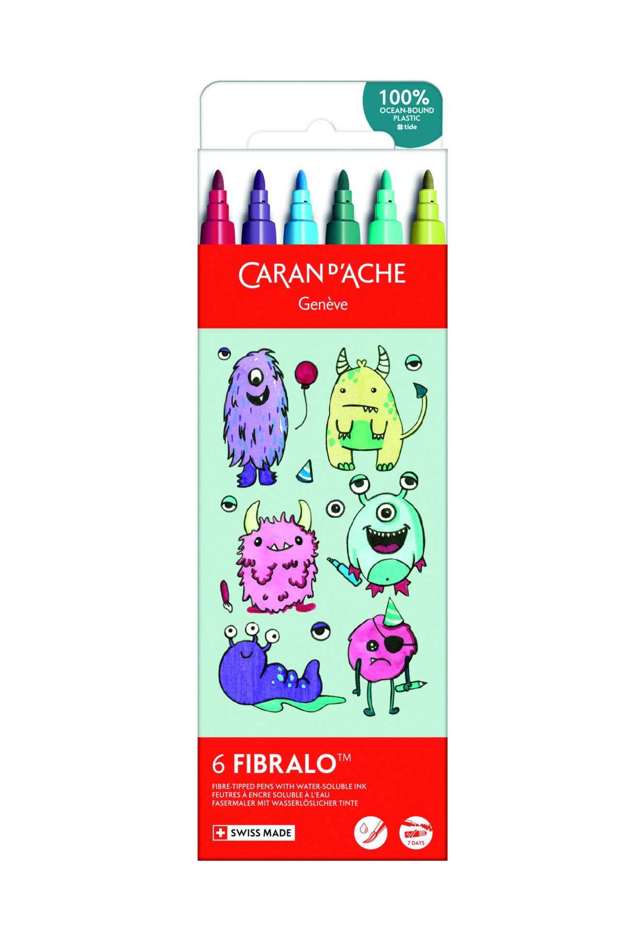 B&Q -  Caran D'ache Kawaii Monsters Fibralo Felt Pens 6 PackWater Soluble Fibre-Tipped Colouring Pens In Cute Cardboard Box