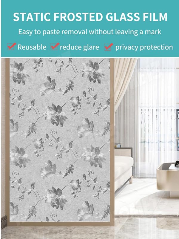 Image of 3D Decorative Glass Film Window Film for Glass Film for Windows Privacy - Frosted Flowers |16 X 84 Inchs