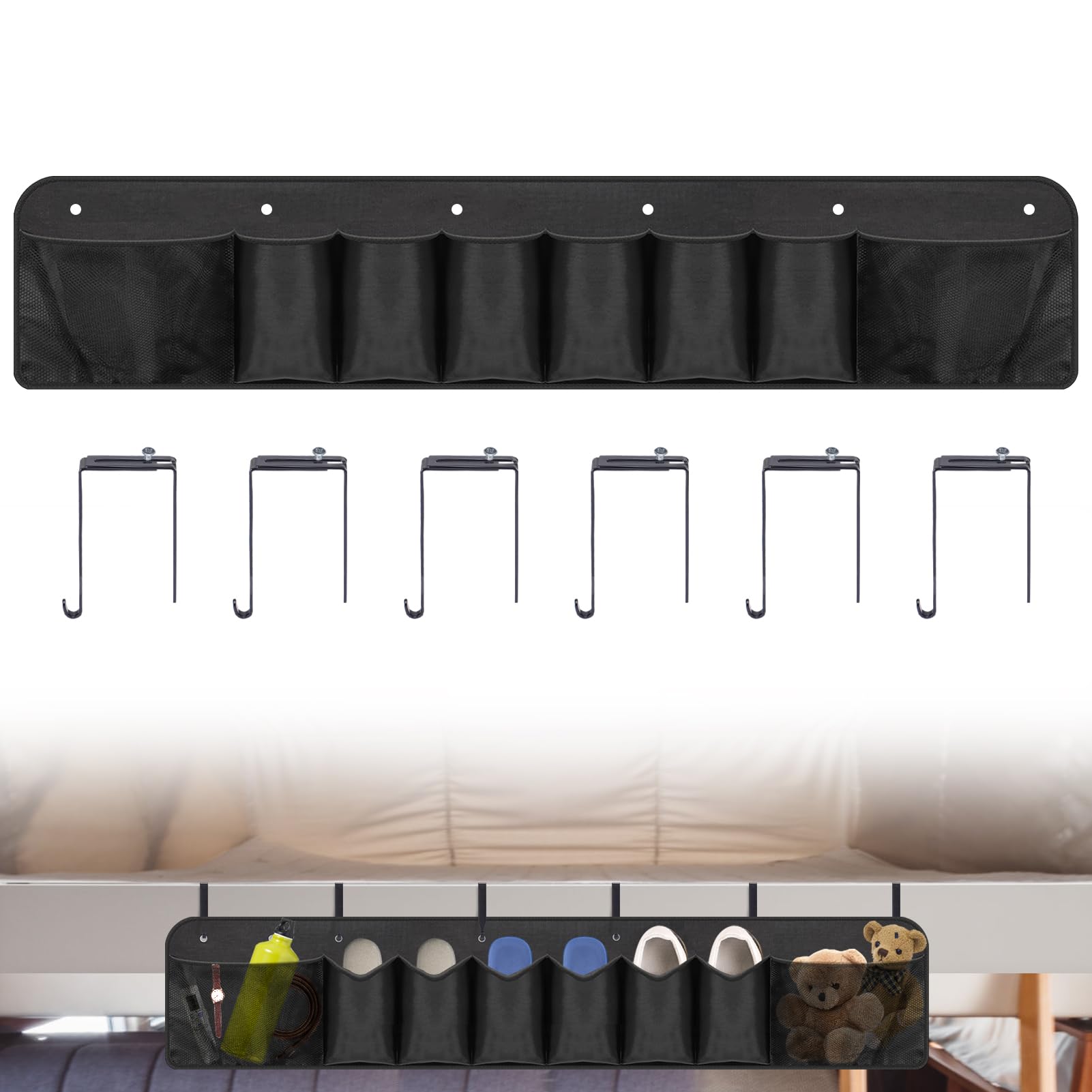 Pndeyo Hängender Bett-Schuh-Organizer Mit 3 Haken & 4 Netztaschen – 57x29,5 Cm, Für Tür, Nachttisch, Schrank