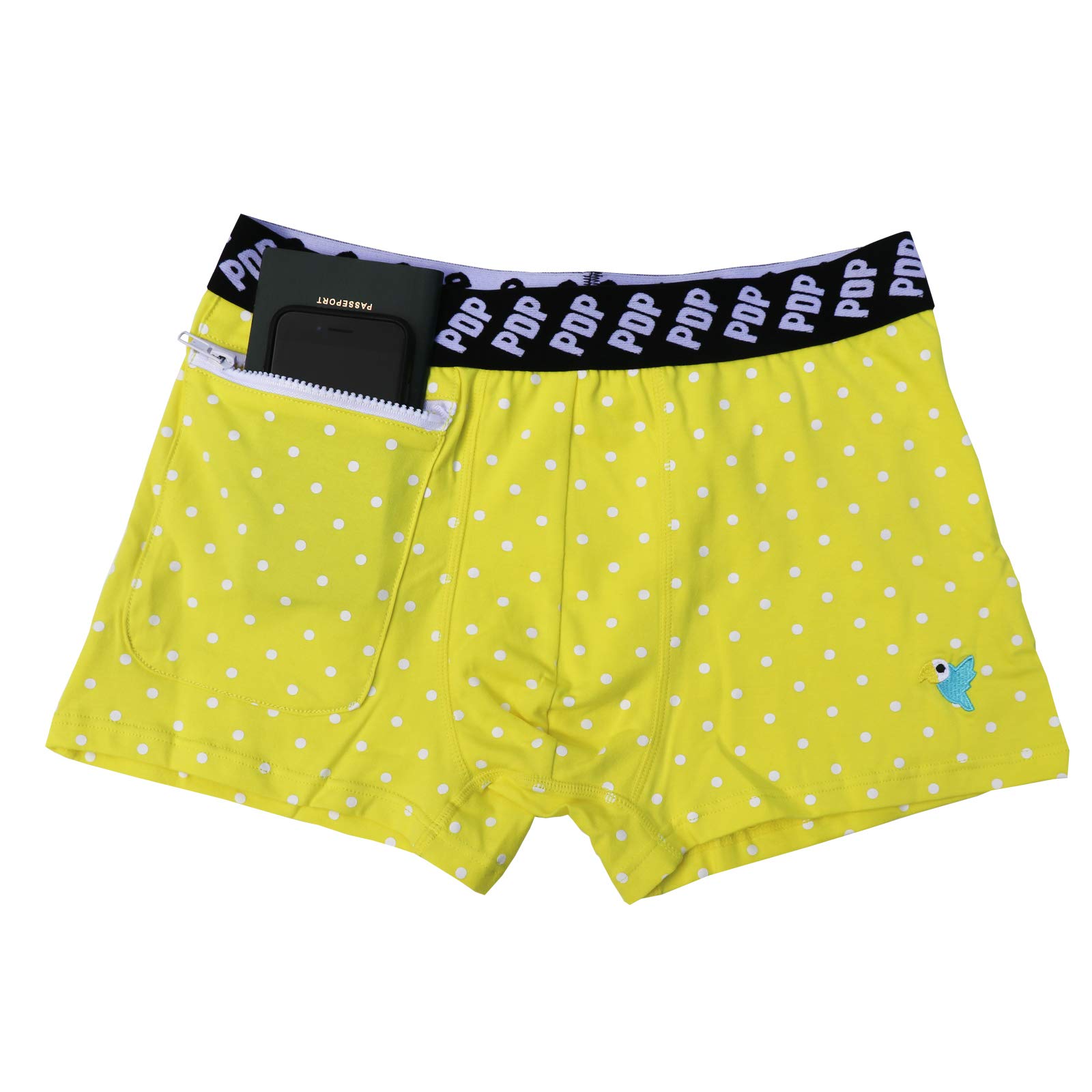 Polka Dot Polly Men's Yellow Pickpocket Proof Travel Secret Stash Zip Up Pocket Underwear (M)