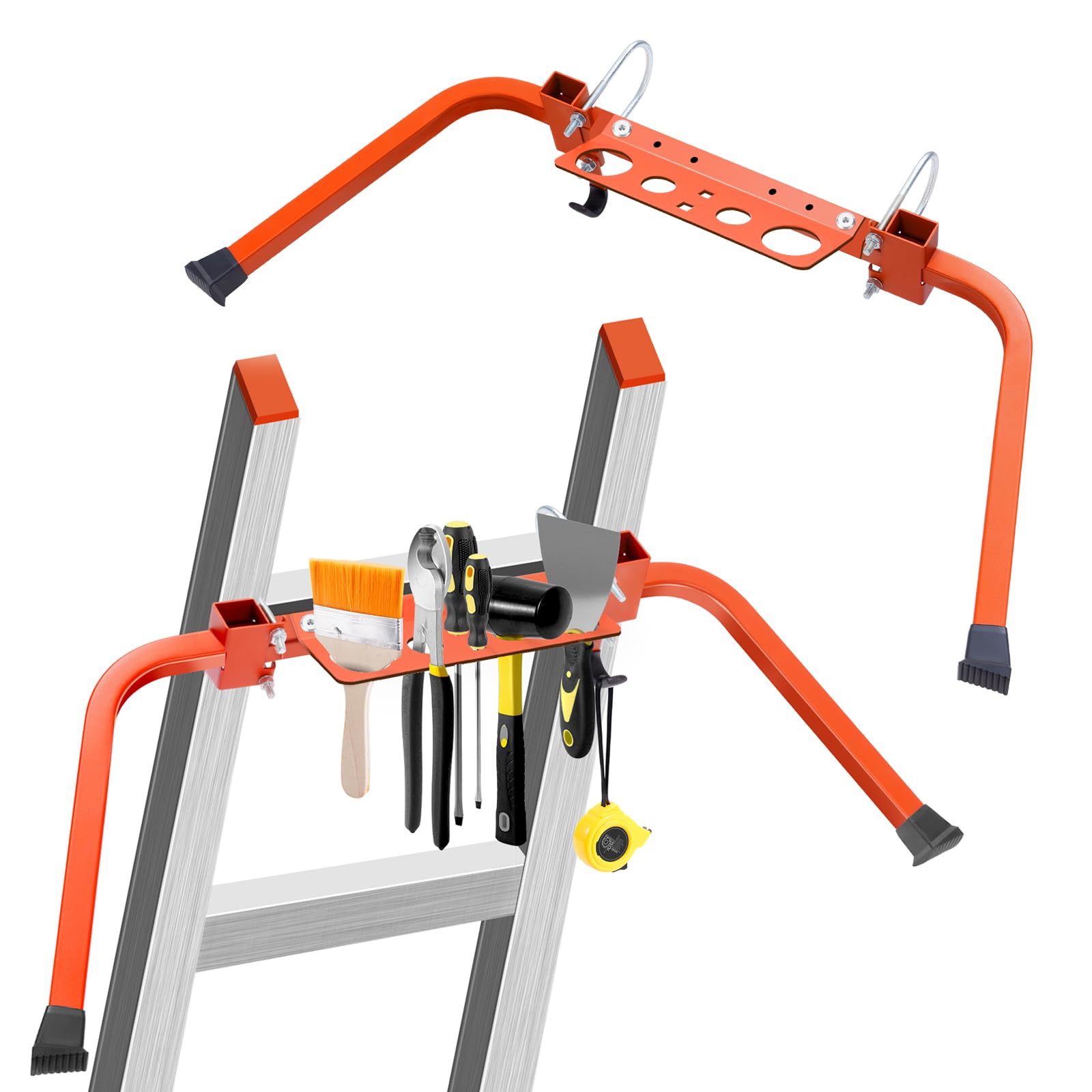 Ladder Stand Off with Tool Tray & Hook - Heavy Duty Roof Gutter Guard, Universal Ladder Stabilizer for Gutters/Windows, Safe Stabilizer for All Ladder Types