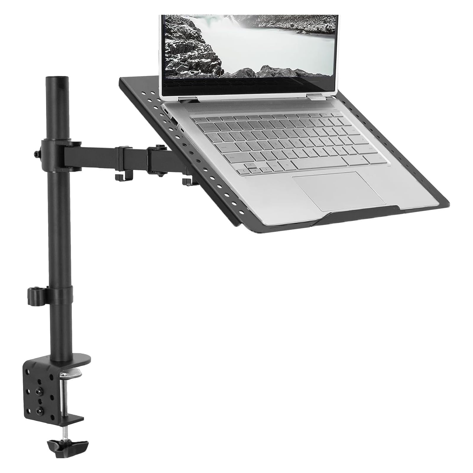 THE WHITE SHOP Single Desk Mount Black Monitor Arm Laptop Monitor Mount Stand with Keyboard Tray Laptop Notebook Desk Mount Stand Fully Adjustable Extension With, Fits up to 17 Inch Laptops