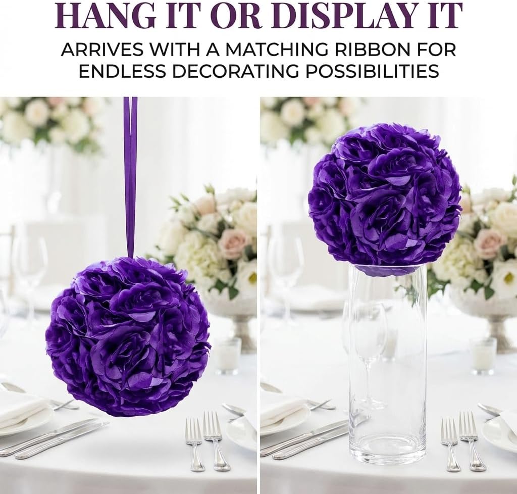 TCDesignerProducts Purple Silk Flower Ball Pomander Wedding Decoration, 12 Inches